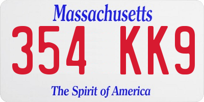 MA license plate 354KK9