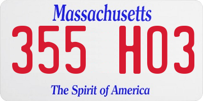 MA license plate 355HO3