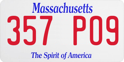 MA license plate 357PO9