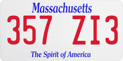 MA license plate 357ZI3