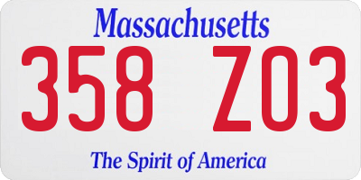 MA license plate 358ZO3