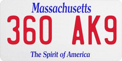 MA license plate 360AK9