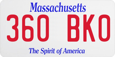MA license plate 360BK0