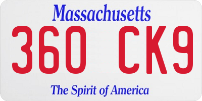 MA license plate 360CK9