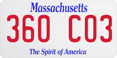 MA license plate 360CO3
