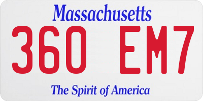 MA license plate 360EM7