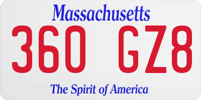 MA license plate 360GZ8