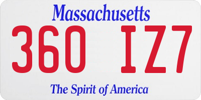 MA license plate 360IZ7