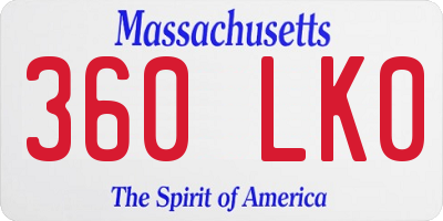 MA license plate 360LK0