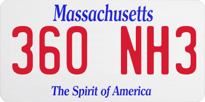 MA license plate 360NH3