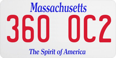MA license plate 360OC2
