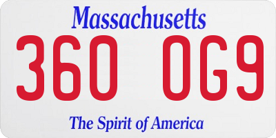 MA license plate 360OG9