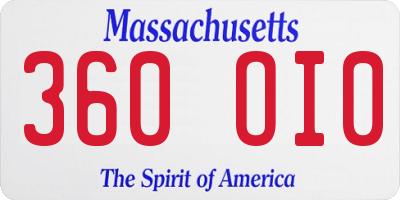 MA license plate 360OI0