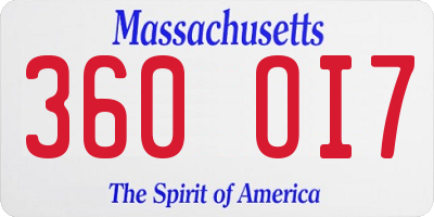 MA license plate 360OI7