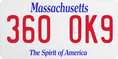 MA license plate 360OK9
