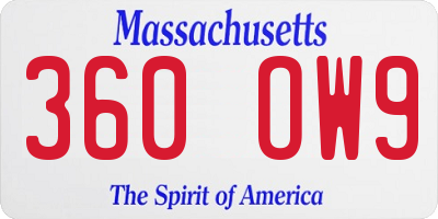 MA license plate 360OW9
