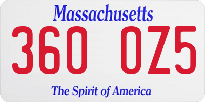 MA license plate 360OZ5