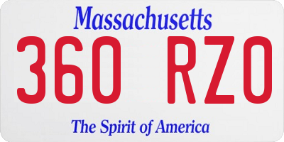 MA license plate 360RZ0