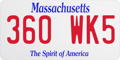 MA license plate 360WK5