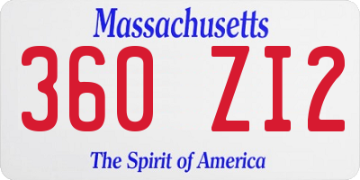 MA license plate 360ZI2