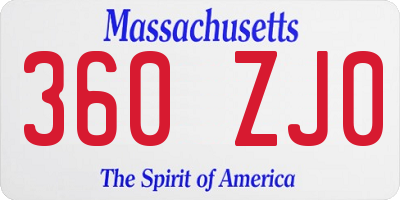 MA license plate 360ZJ0