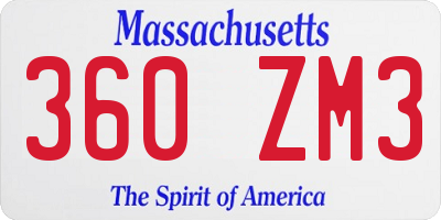 MA license plate 360ZM3