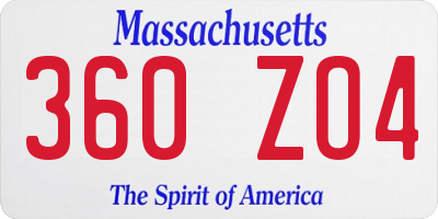 MA license plate 360ZO4