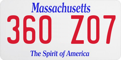 MA license plate 360ZO7