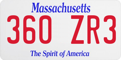 MA license plate 360ZR3