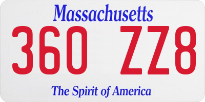 MA license plate 360ZZ8
