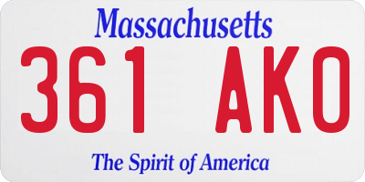 MA license plate 361AK0