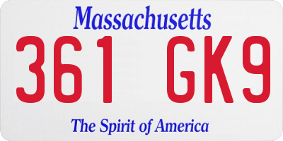 MA license plate 361GK9