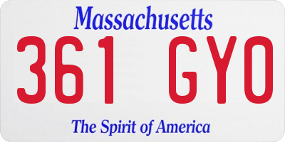 MA license plate 361GY0