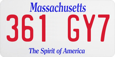 MA license plate 361GY7