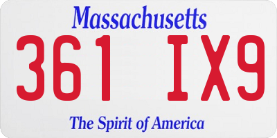 MA license plate 361IX9