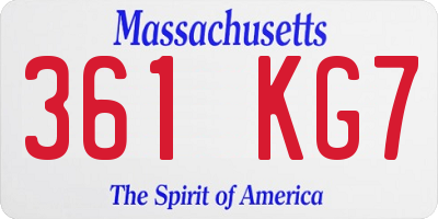 MA license plate 361KG7