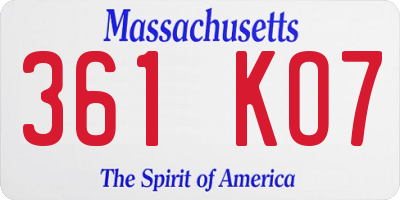 MA license plate 361KO7