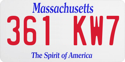 MA license plate 361KW7