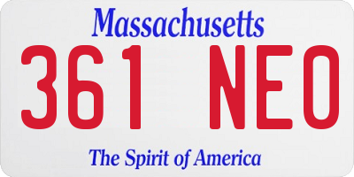 MA license plate 361NE0