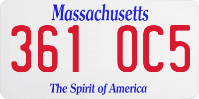 MA license plate 361OC5
