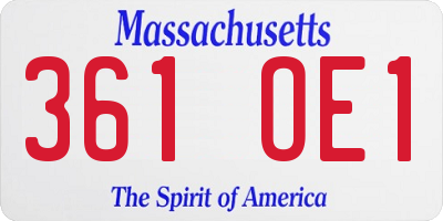 MA license plate 361OE1