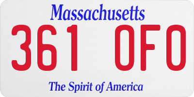 MA license plate 361OF0