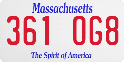 MA license plate 361OG8