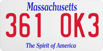 MA license plate 361OK3