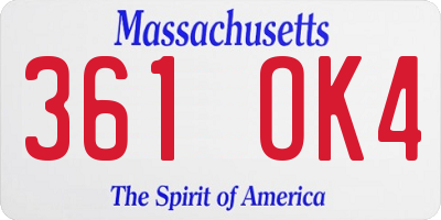 MA license plate 361OK4