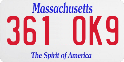 MA license plate 361OK9