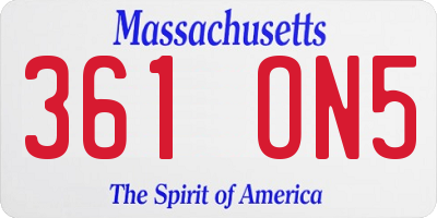 MA license plate 361ON5