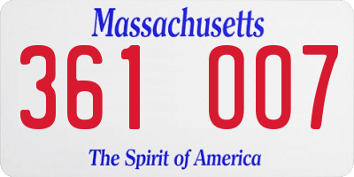 MA license plate 361OO7