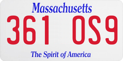 MA license plate 361OS9
