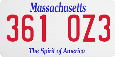 MA license plate 361OZ3